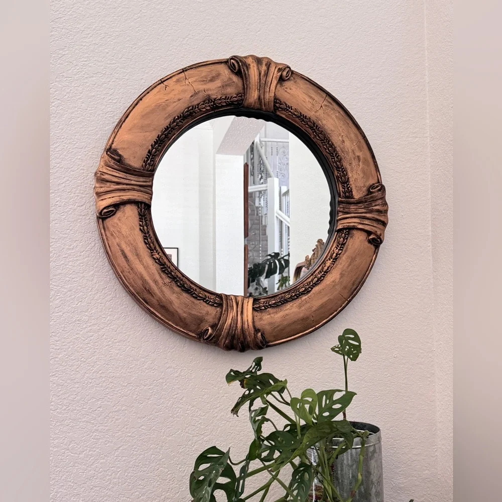 Vintage Antique Gold Round Frame With Mirror